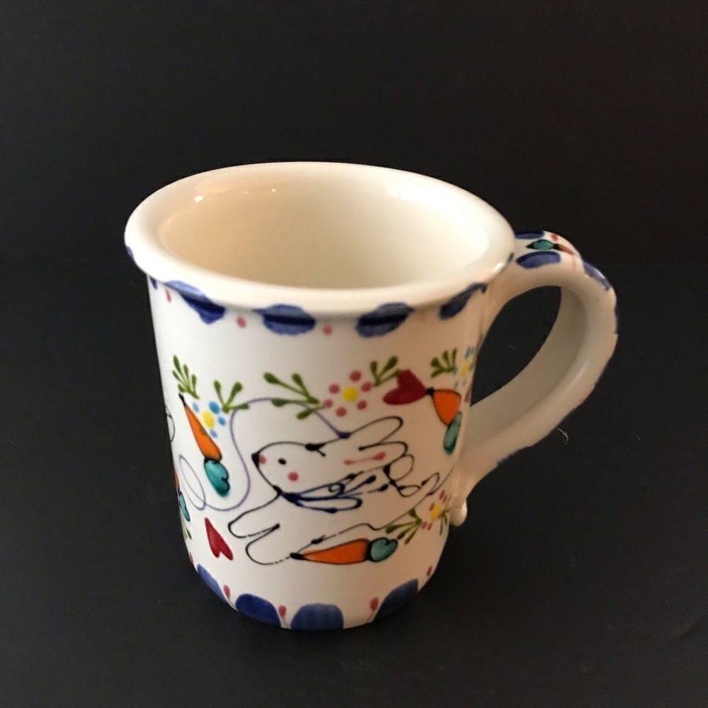 Hand made painted pottery bunny carrot coffee mugs